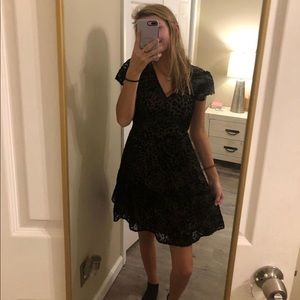 Black Velvet cheetah print ruffle dress